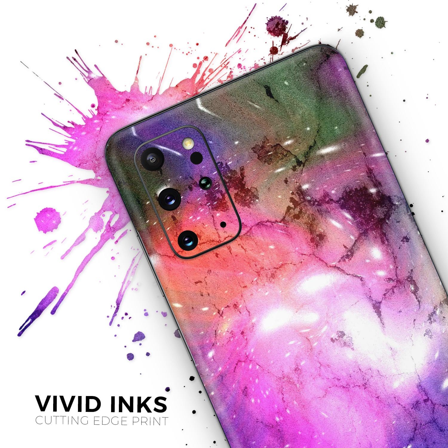 Warped Neon Color-Splosion skin kit for Samsung Galaxy S-Series, showcasing vibrant colors and premium vinyl material.